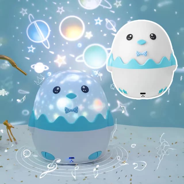 【交換禮物】升級款可愛小企鵝星光投影小夜燈(遙控 音樂盒 八音盒 投影燈 兒童 居家裝飾品 生日禮物)