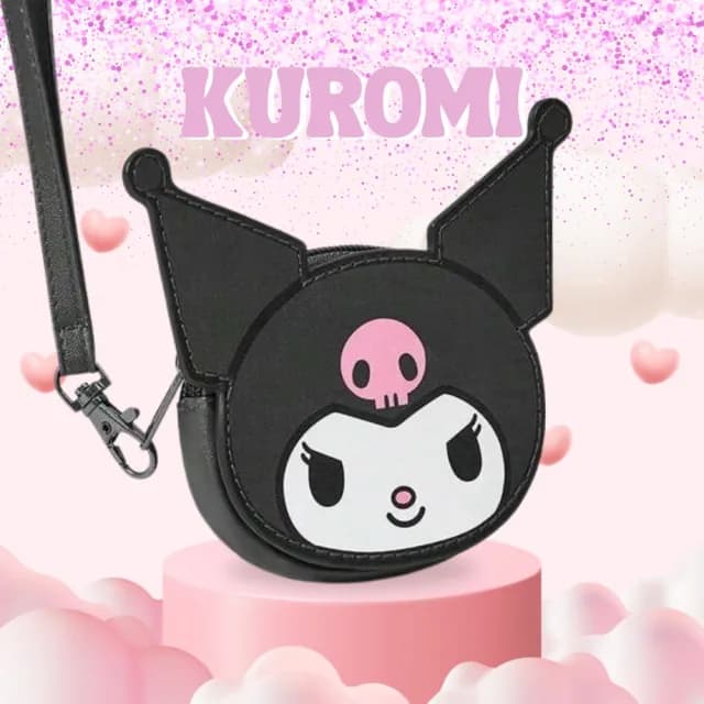 【SANRIO 三麗鷗】酷洛米Kuromi聯名皮革零錢包票卡行李牌吊牌杯墊(粉黑兒童包包女兒生日禮物女 