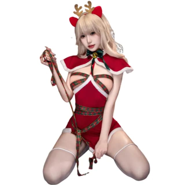 【愛衣朵拉】紅色洋裝情趣睡衣 情人節禮物 性感綁帶內衣(附送頭飾/小披肩)