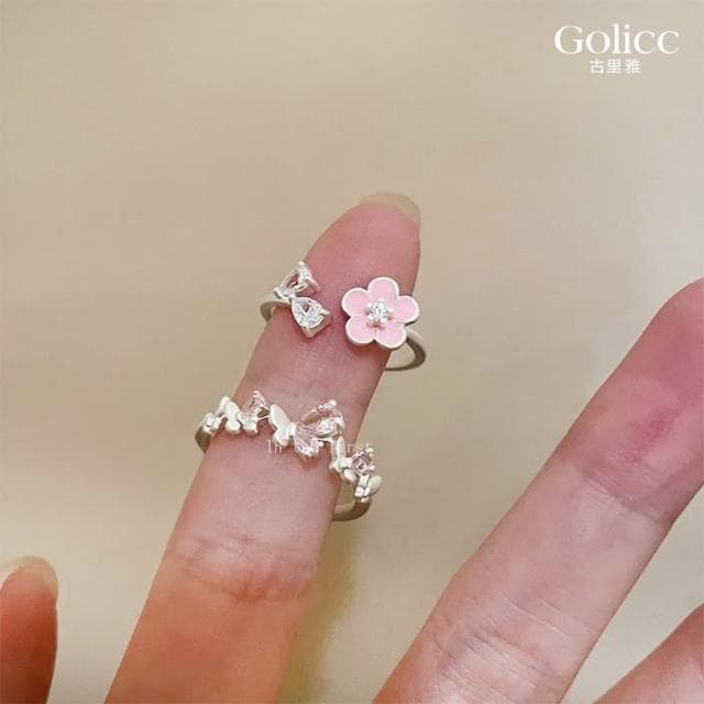 【Golicc】法式 粉色花朵輕奢戒指(母親節 生日 情人節 造型戒 食指戒 尾戒 禮物)
