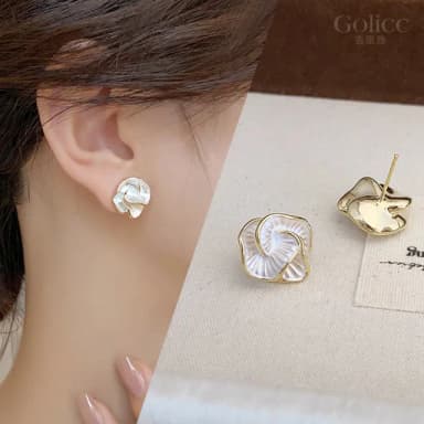 【Golicc】高級感金邊立體花耳環(母親節 生日 情人節 飾品 耳釘 耳飾 耳墜 禮物)