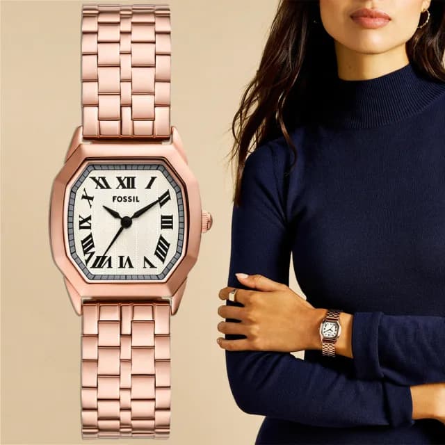 【FOSSIL】Harlow 復古羅馬數字玫瑰金女錶-27mm 新年 禮物 推薦(ES5386)