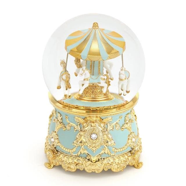 【JARLL讚爾藝術】蒂芬妮藍金 旋轉木馬 水晶球音樂盒(生日情人告白 結婚 聖誕禮物)