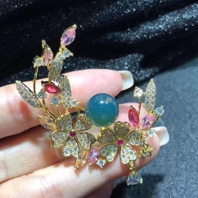 【Penny珮妮】墨西哥藍珀9mm花朵10鑲嵌胸針吊墜兩用(生日禮物/母親節/送閨蜜/交換禮物/情人節/送女友)