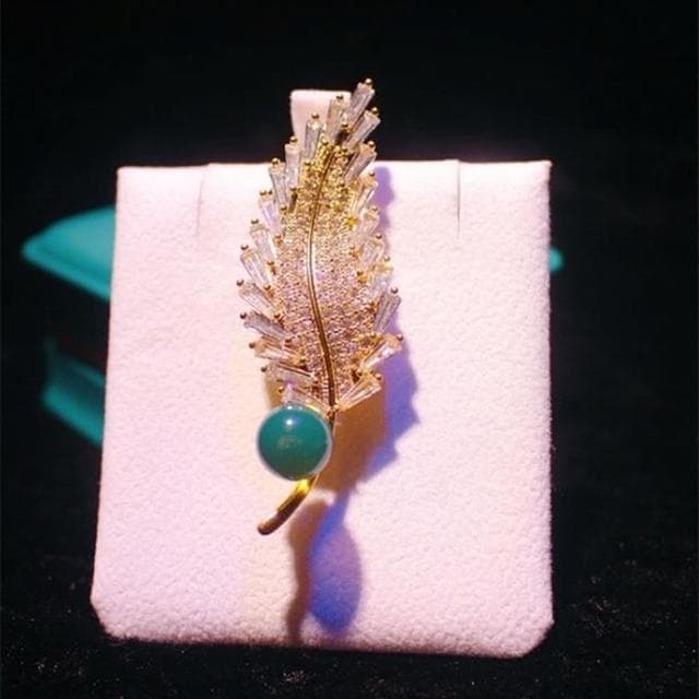 【Penny珮妮】墨西哥藍珀9mm一葉爆富鑲嵌胸針吊墜兩用(生日禮物/母親節/送閨蜜/交換禮物/情人節/送女友)
