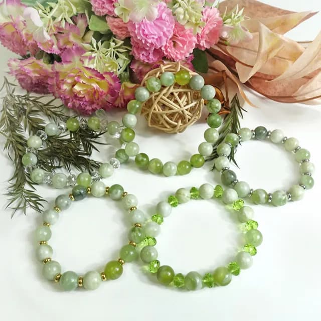 【德山珠寶】10mm青提奶蓋岫玉造型手鍊(CE476)