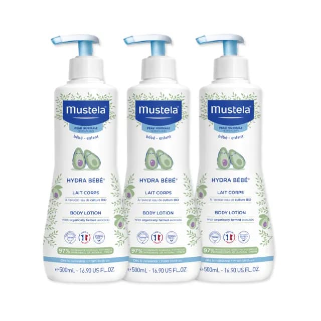 【Mustela 慕之恬廊】慕之幼 加量版爽身潤膚乳 500mlX3入(寶寶 嬰兒乳液 公司貨 台灣獨家總代理乳液)