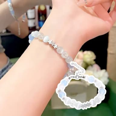 【閃戀】貓眼石星之海串珠手鍊(水晶手鍊 手串 手鐲 禮物 手珠 藍色 女生 生日禮物)