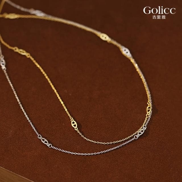 【Golicc】時尚 金色小豬鼻 細緻鎖骨鍊(母親節 生日 情人節 鎖骨鍊 項鍊 飾品 禮物)
