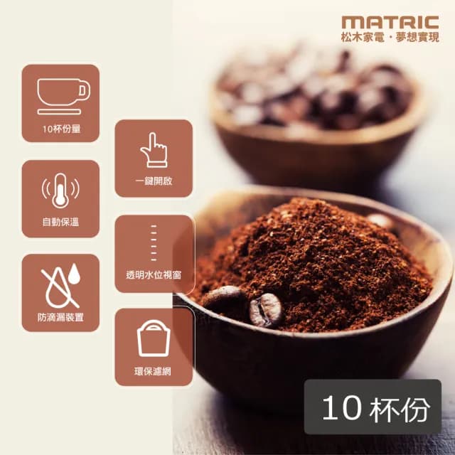 【MATRIC 松木】10人份美式滴漏咖啡機MG-CM1009A(曜黑)