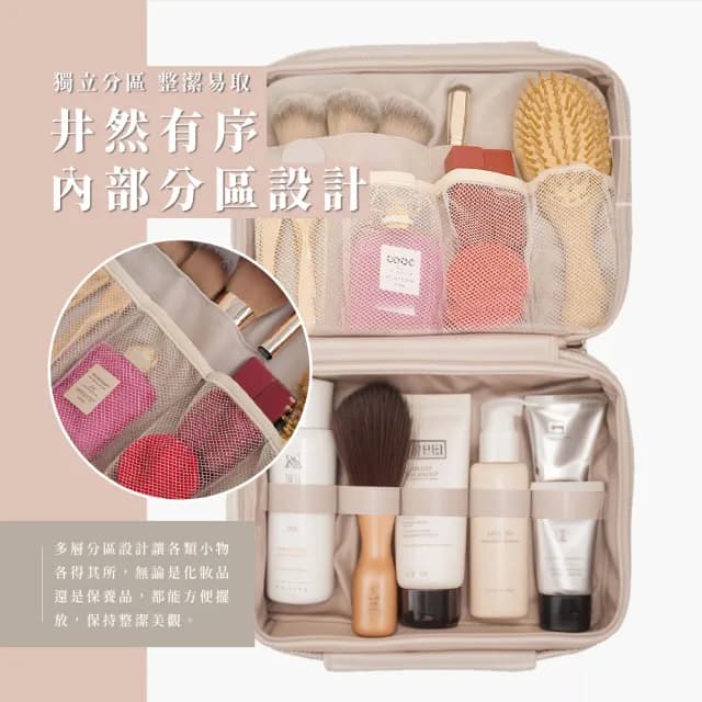 【輕奢美妝】情人節禮物 奶白多功能四連手提LED燈鏡化妝包(補光燈鏡子 小型化妝箱 可吊掛 美妝鏡 26*29*8cm