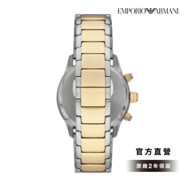 【EMPORIO ARMANI 官方直營】Mario 雋永本色計時手錶 銀色 x 金色不鏽鋼鍊帶 43MM AR11521