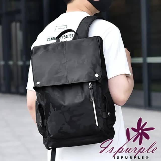 【iSPurple】父親節禮物 商務通勤 旅行休閒電腦包男士雙肩包(迷彩黑色)