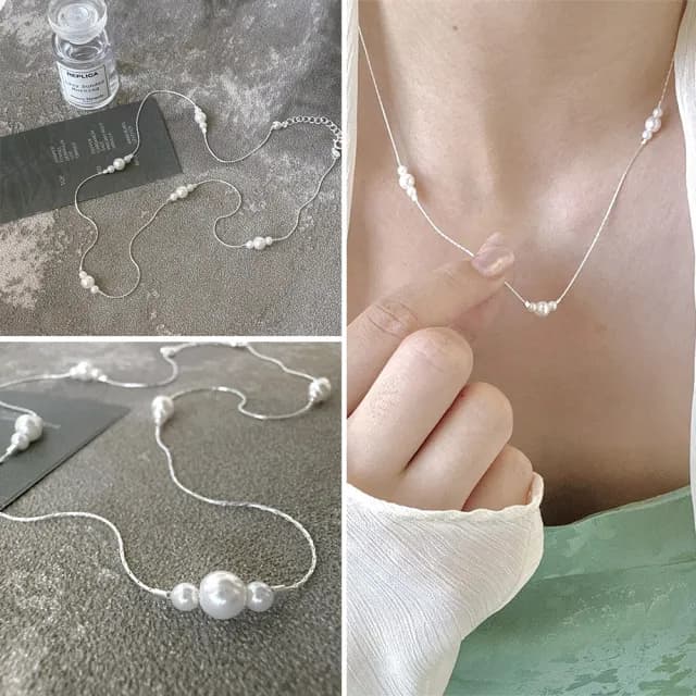 【LEESA】情人節禮物 銀項鍊\細項鍊\珍珠項鍊\簡約項鍊\送女生\百搭飾品\項鍊\純銀項鍊\韓國項鍊\毛衣鍊\氣