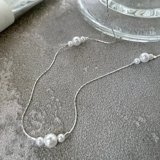【LEESA】情人節禮物 銀項鍊\細項鍊\珍珠項鍊\簡約項鍊\送女生\百搭飾品\項鍊\純銀項鍊\韓國項鍊\毛衣鍊\氣