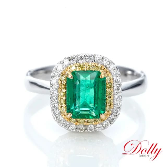 【DOLLY】1克拉 天然哥倫比亞祖母綠18K金鑽石戒指-003(母親節 長輩送禮 交換禮物首選)