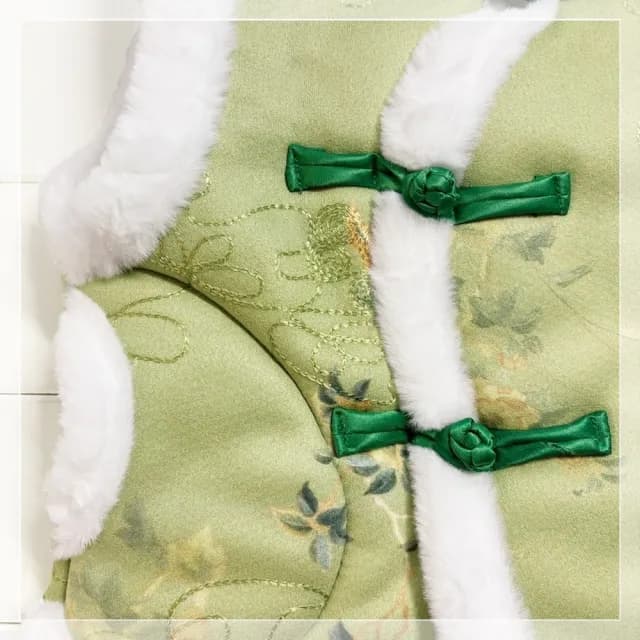 【橘魔法】中國風花紋毛毛領刷毛背心(大童 加厚 新年 過年 大紅 背心 馬甲 唐裝 旗袍背心 女童 兒童 童裝)