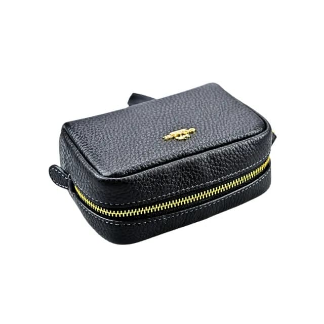 【COACH】黑色荔枝紋金屬馬車LOGO手掛零錢包