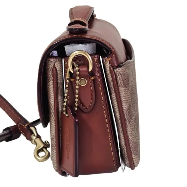 【COACH】CASSIE 17 經典 SIGNATURE 帆布雙背帶斜背手袋(咖啡荖花/贈原廠防塵袋紙袋七夕情人節)