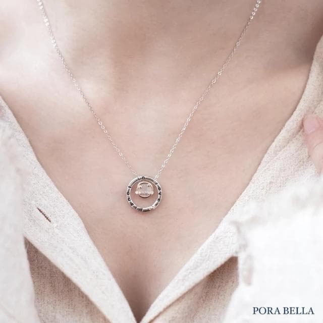 【Porabella】925純銀鋯石情侶項鍊 星球之戀情侶項鍊 黑瑪瑙項鍊 白母貝項鍊 情人節禮物 鎖骨鏈Necklac