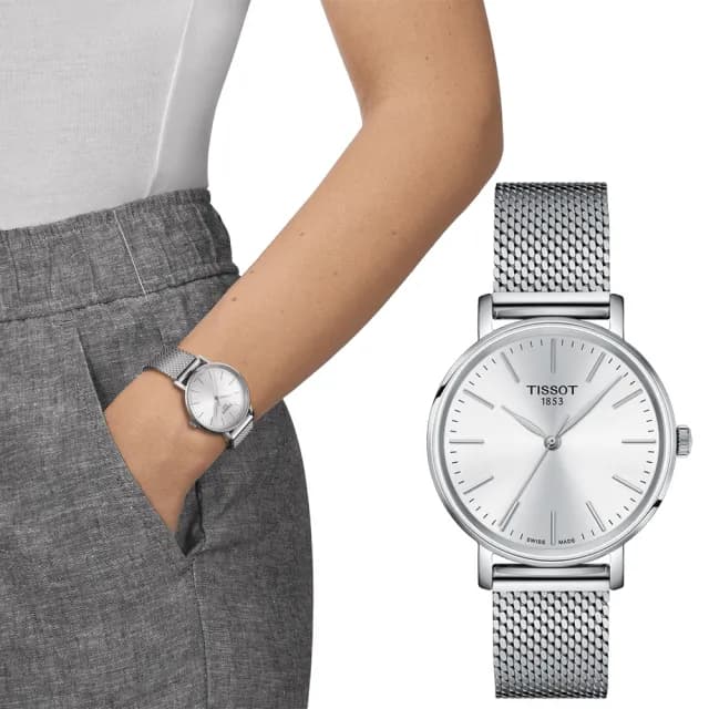 【TISSOT 天梭 官方授權】Everytime 經典雋永米蘭女錶-銀 手錶 送禮 推薦(T1432101101100)