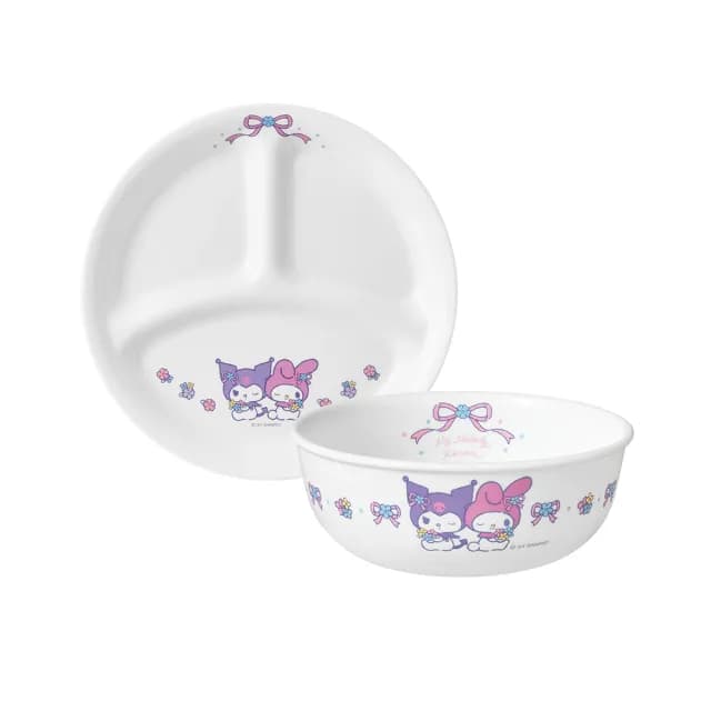 【CorelleBrands 康寧餐具】酷洛米與美樂蒂 餐具兩件組(8吋分隔盤+473ml韓式湯碗)