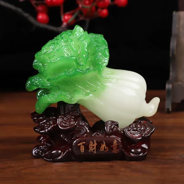 【百財如意】翠玉白菜開運擺件(招財 書鎮 紙鎮 風水擺設 開店 五行開運 招財進寶 禮品 送禮 長輩)
