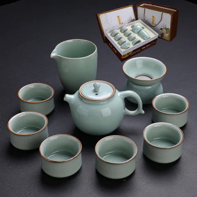 【TEA Dream】日式質感青森系復刻開片汝窯茶具陶瓷茶具禮盒組(長輩禮盒 年節送禮)