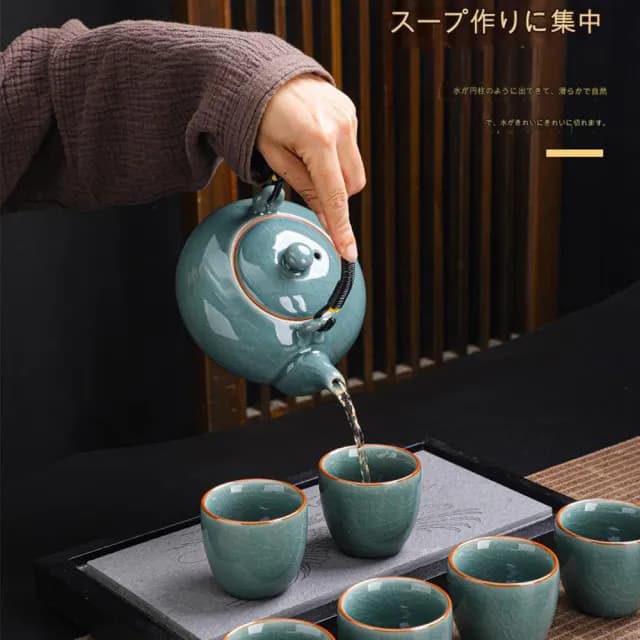 【TEA Dream】日式質感蜜璃哥窯提梁壺功夫茶具套裝禮盒套組(長輩禮盒 年節送禮)