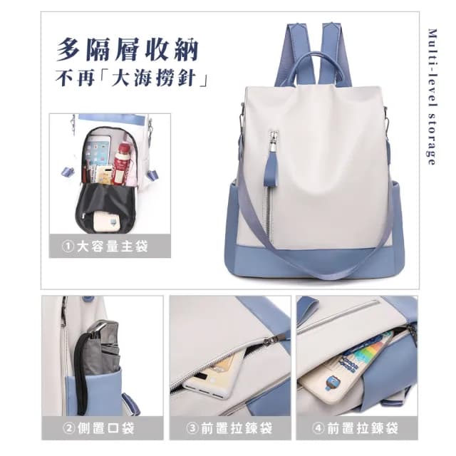 【出國必備】雙11 時尚軟皮大容量防盜兩用雙肩包(氣質藍 大容量 後背包 生日禮物 手提包 旅行包