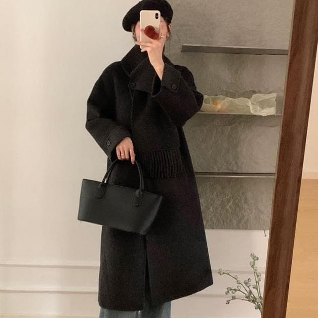 【巴黎精品】現貨+預購 羊毛大衣毛呢外套(保暖圍巾圓領雙面絨洋氣高級女外套5色a1ik42)