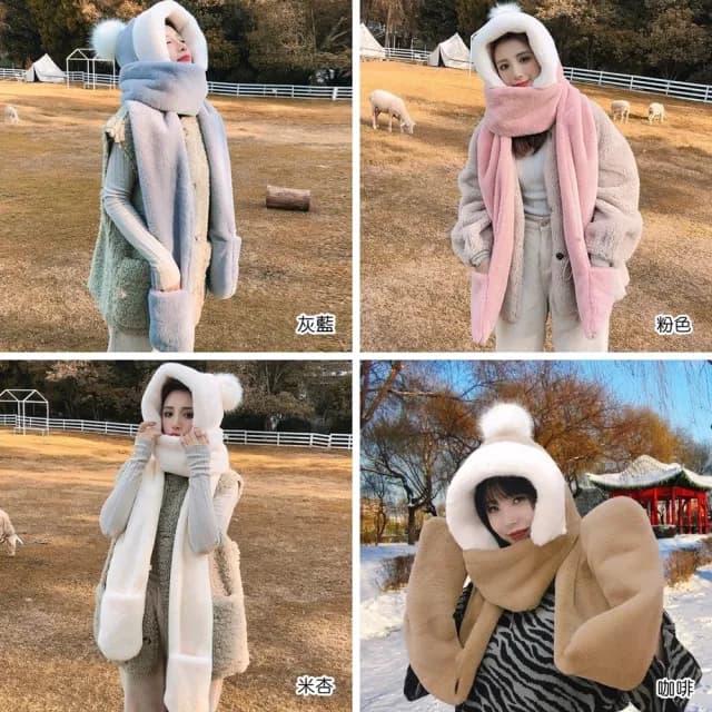 【橘魔法】純色毛球毛絨絨保暖圍脖(圍巾 聖誕 耶誕 交換禮物 配件 過年 喜宴 新年 寒流 保暖 大人)