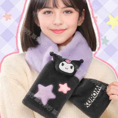 【SANRIO 三麗鷗】酷洛米圍巾大耳狗圍巾兒童成人保暖圍巾刺繡玩偶(新年送禮 生日禮物 孫女 女兒 禮物)