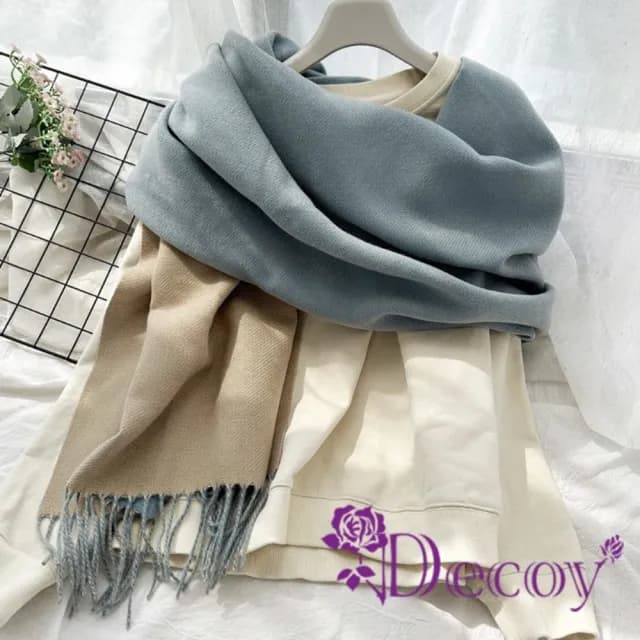【Decoy】雙面純色  秋冬流蘇保暖圍巾(海藍)