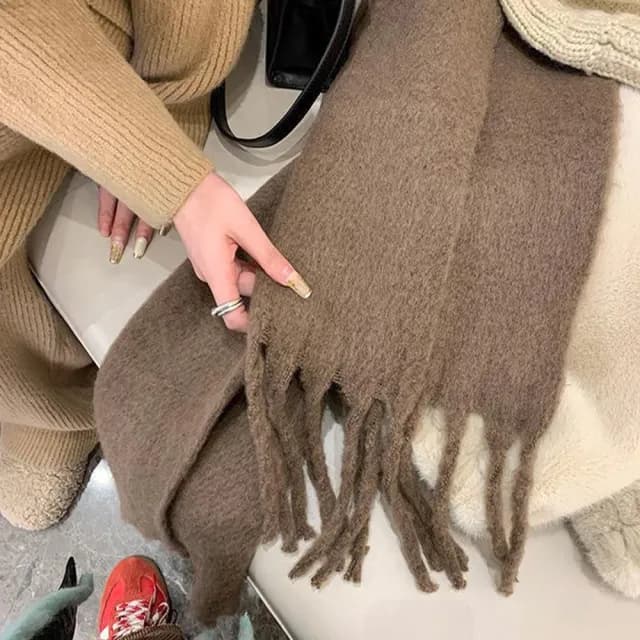 【LEESA】韓系圍巾\羊毛圍巾\流蘇圍巾\刷毛大圍巾\交換禮物\素色圍巾\厚圍巾\情侶圍巾\披肩圍巾