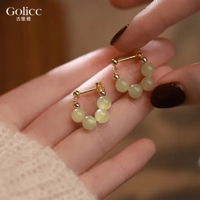 【Golicc】耳環 圓潤飽滿 中式氣質(七夕 情人節 生日 飾品 耳釘 耳飾 耳墜 禮物)