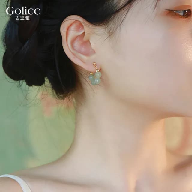 【Golicc】耳環 圓潤飽滿 中式氣質(七夕 情人節 生日 飾品 耳釘 耳飾 耳墜 禮物)