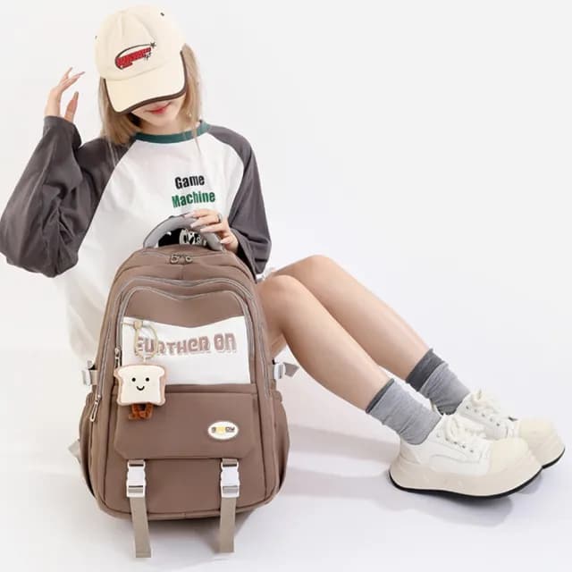 【MoonDy】情人節禮物 包包 大學生背包 可愛背包 奶茶色包包 大容量後背包 雙肩包 日系包包 防潑水包 行李