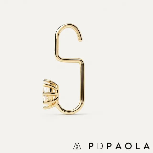 【PD PAOLA】西班牙時尚潮牌 金色S型耳環 八爪鑲X橢圓形切割鑽 LILA(單隻販售)