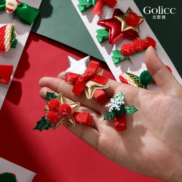 【Gulicc】聖誕造型小髮夾 一組5入(雙11 聖誕節 生日 髮飾 頭飾 鯊魚夾 抓夾 禮物)