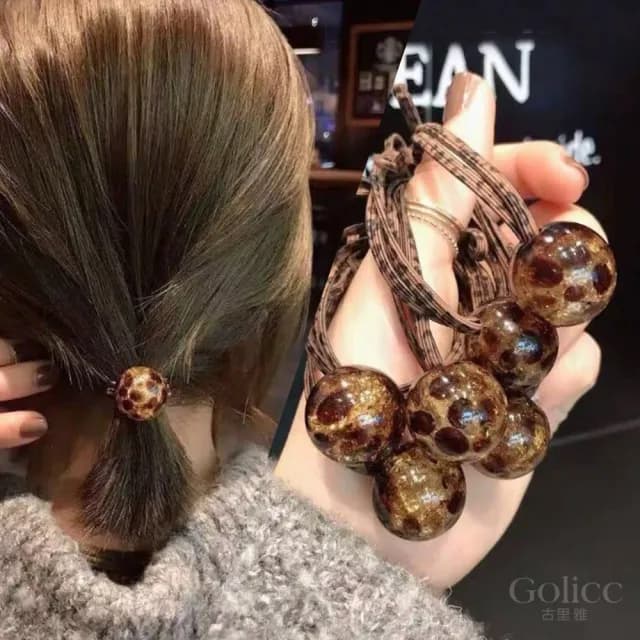 【Gulicc】冰裂豹紋 簡約圓球髮圈 髮繩(雙11 聖誕節 生日 髮飾 頭飾 大腸圈 髮夾 禮物)
