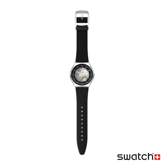 【SWATCH】BLACK SKELETON 超薄金屬手錶/男錶/女錶/瑞士製造 SS07S115(42mm)