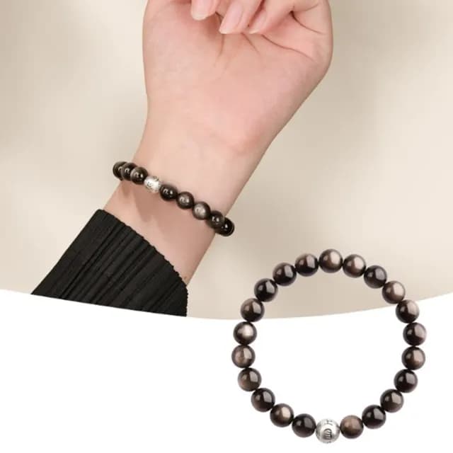 【Penny珮妮】黑曜石純銀六字箴言手鍊8mm(母親節禮物/交換禮物/送女友/送男友/生日禮物/情人節/父親節)