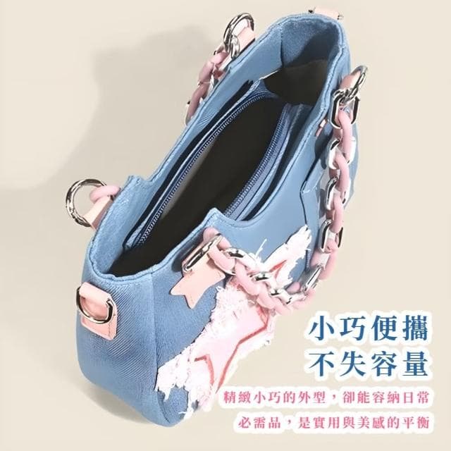【穿搭配件】日系少女牛仔風帶卡位肩背包(偶像小卡套 二次元周邊 手提包 側肩包 演唱會 痛包 生日禮物)