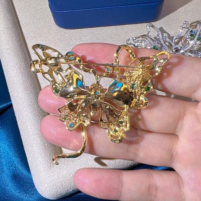 【Penny珮妮】韓式祖母綠絲帶蝴蝶珍珠鑲嵌胸針吊墜兩用(母親節禮物/交換禮物/送女友/生日禮物/情人節)