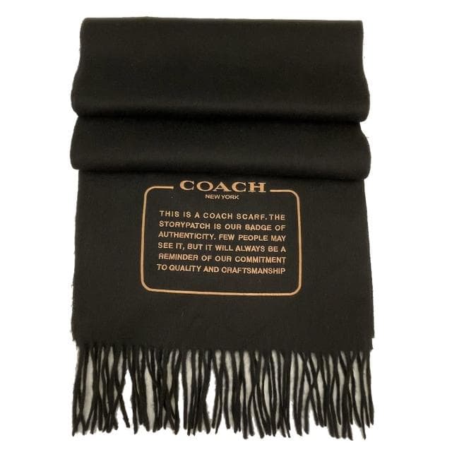 【COACH】新款素面字母LOGO雙面100%喀什米爾羊毛流蘇圍巾(黑)