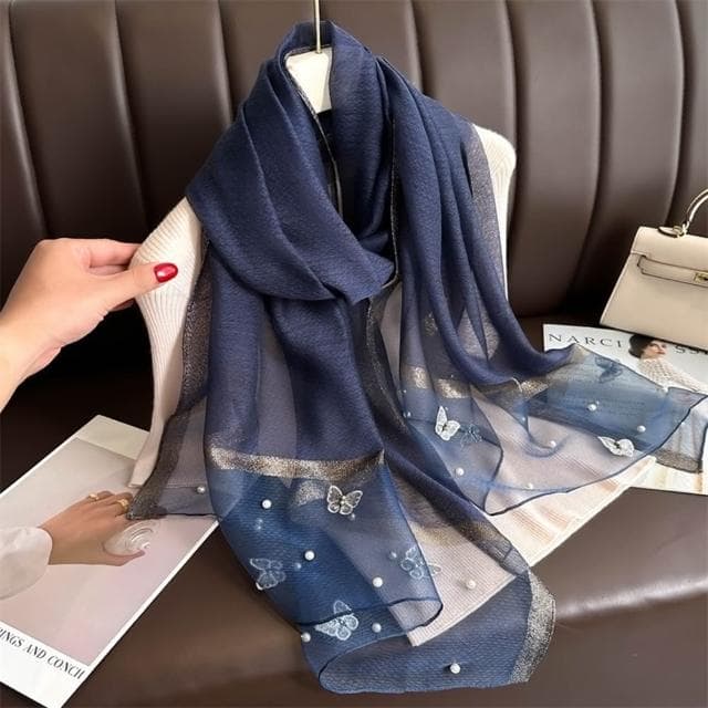 【巴黎精品】現貨+預購 絲巾防曬披肩(蝴蝶刺繡釘珠桑蠶絲女配件18色a1gt18)