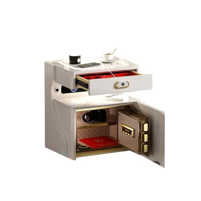 【Josie】60公分智慧床頭櫃保險櫃 首飾盒抽屜(雙無線充+語音/觸控燈+藍芽音響+USB+Type-C快充口+感應燈)