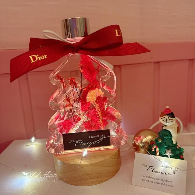 【喜滋滋花藝】許願聖誕樹浮游花永生花夜燈禮盒-經典聖誕紅(交換禮物/聖誕禮物/生日禮物/耶誕節/聖誕卡片)
