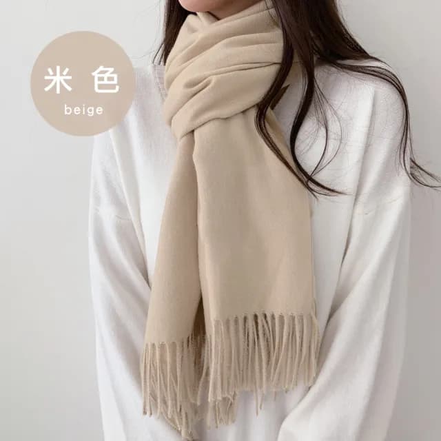 【midou】質感莫蘭迪大地色柔軟仿羊絨保暖圍巾 交換禮物/聖誕(秋冬保暖圍巾 仿羊絨圍巾 流蘇圍巾 毛絨圍巾)